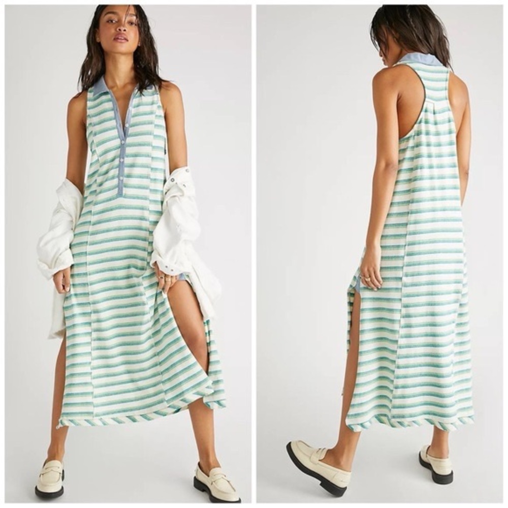Free People Striped Green and Blue Midi Dress